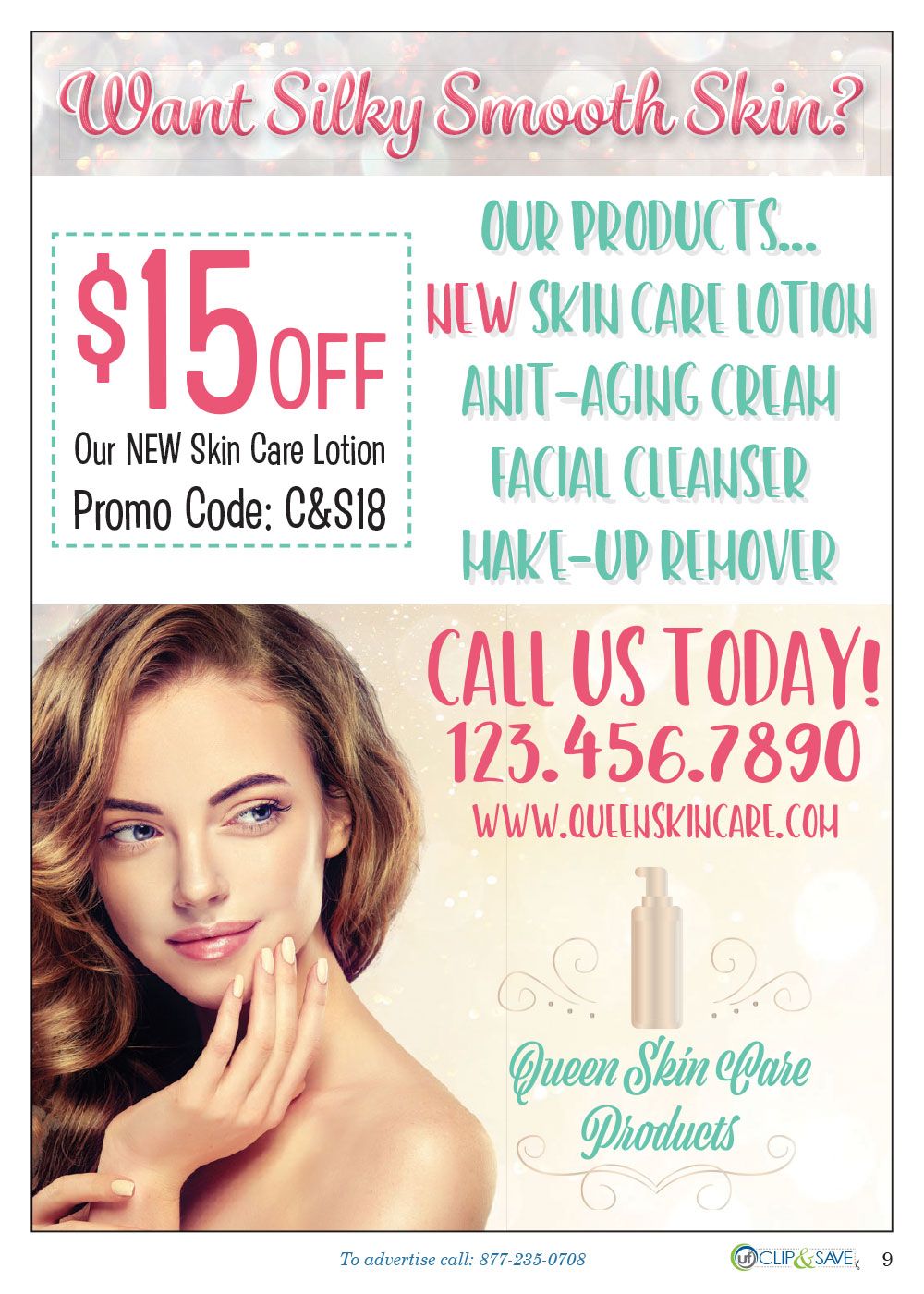 An advertisement for a beauty salon with a woman 's face on it.