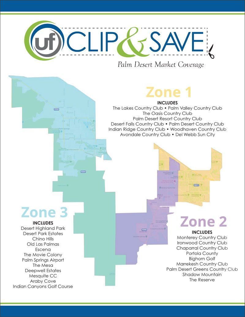 A map showing the zones of uf clip and save