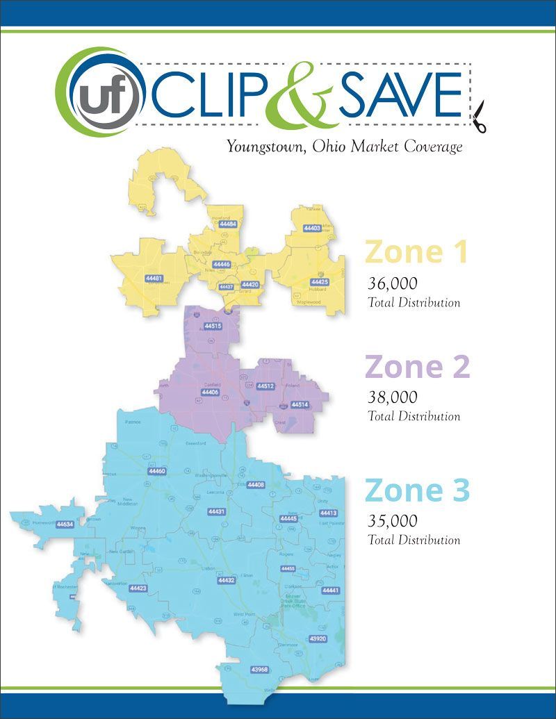A map showing three zones of uf clip & save