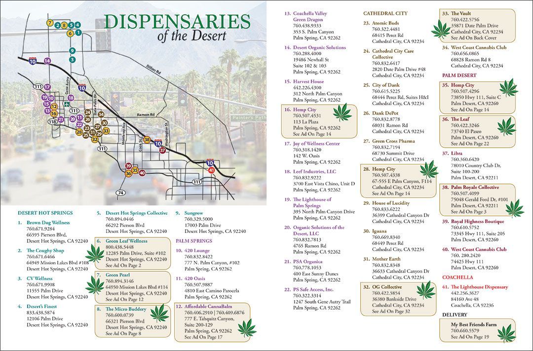 A map showing the dispensaries of the desert
