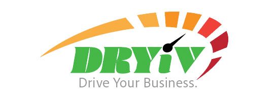 A green and orange logo for dryiv drive your business