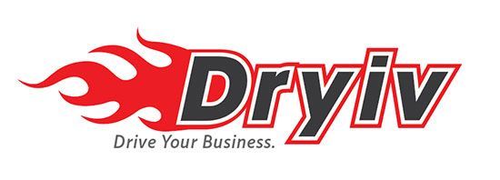 A red and black logo for dryiv drive your business