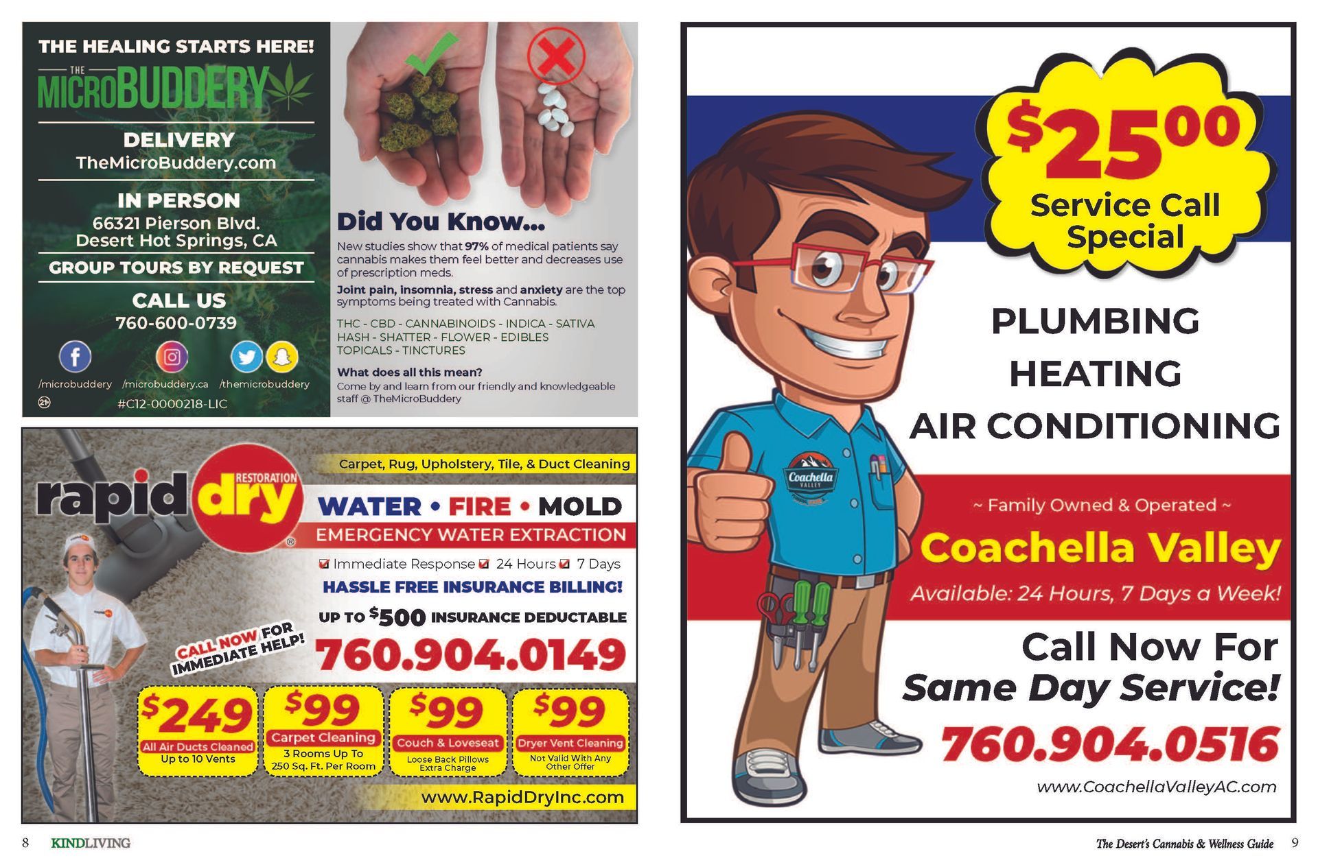 A collage of advertisements for plumbing heating and air conditioning.