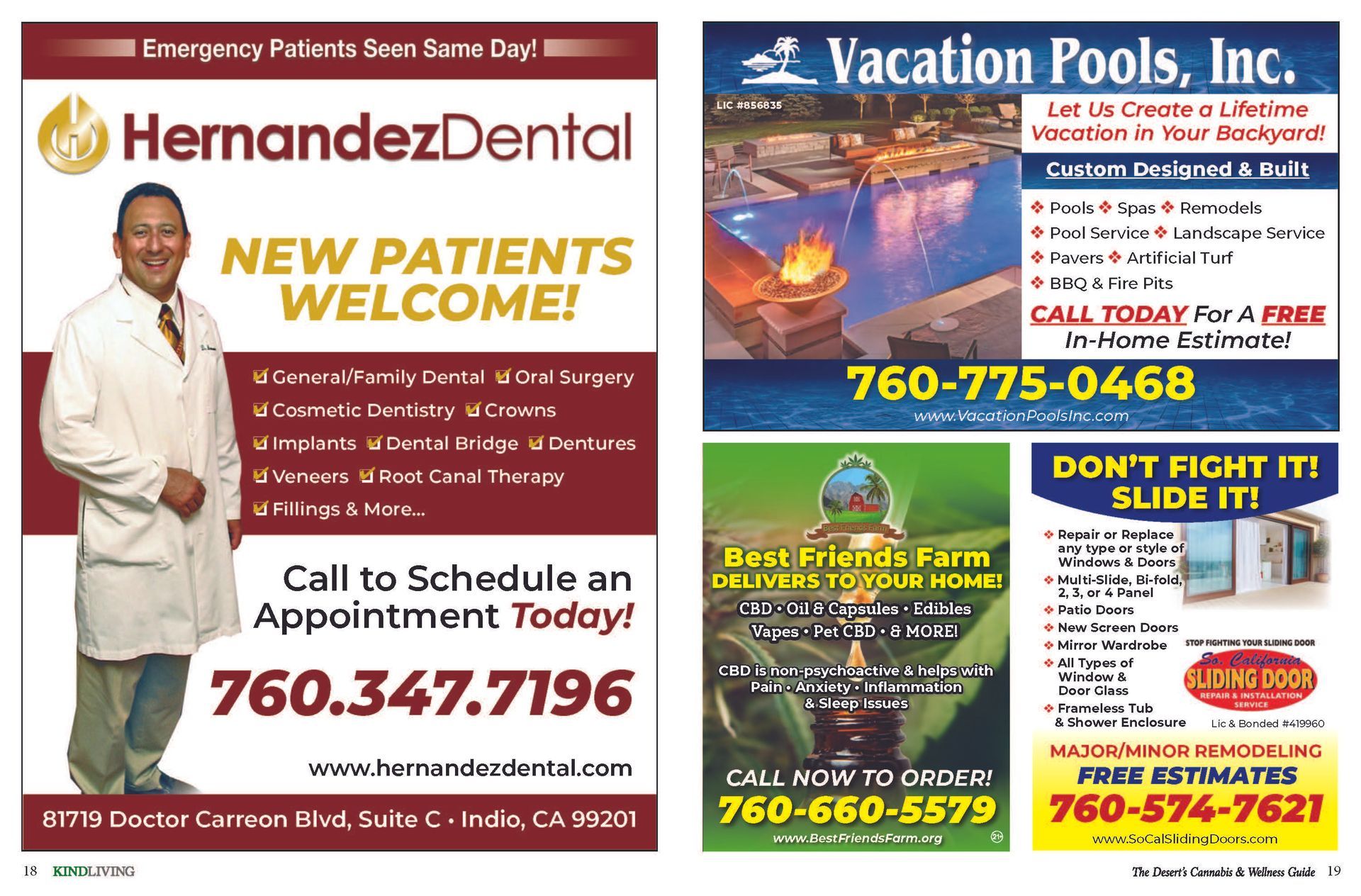 An advertisement for hernandez dental and vacation pools inc.