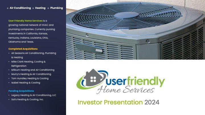 A brochure for user friendly home services shows a picture of an air conditioner
