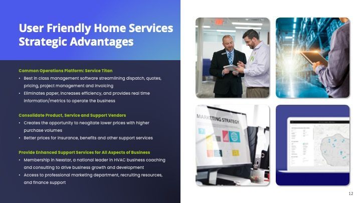 A page from a book titled user friendly home services strategic advantages.