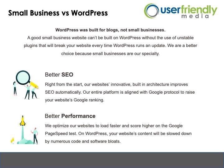 A poster showing the difference between small business and wordpress