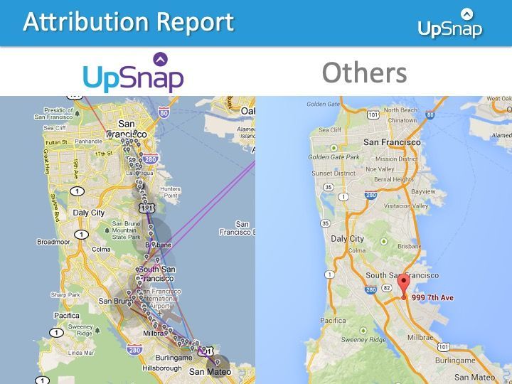 A map showing the attribution report for upsnap and others