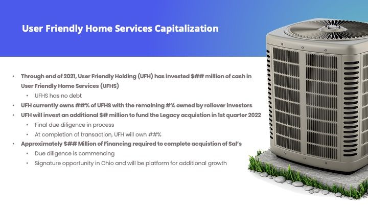A flyer for user friendly home services capitalization with a picture of an air conditioner