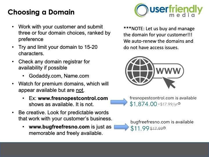 A page that says choosing a domain on it
