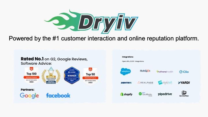 The logo for dryiv is powered by the # 1 customer interaction and online reputation platform.