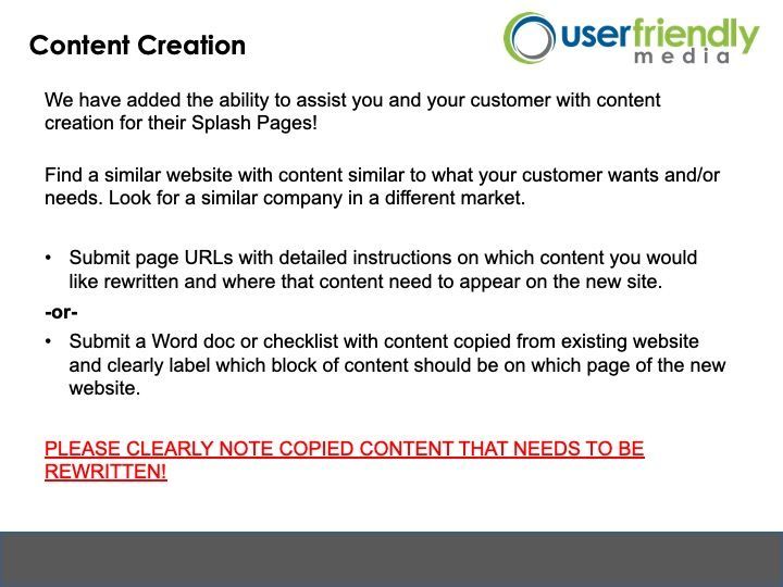 A page that says content creation on it