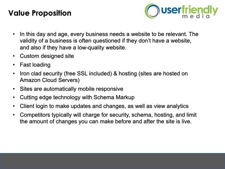 A page that says value proposition on it