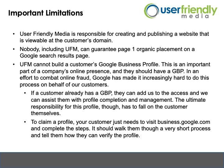 A page that says important limitations on it
