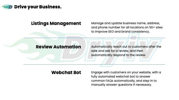 A page that says drive your business on it