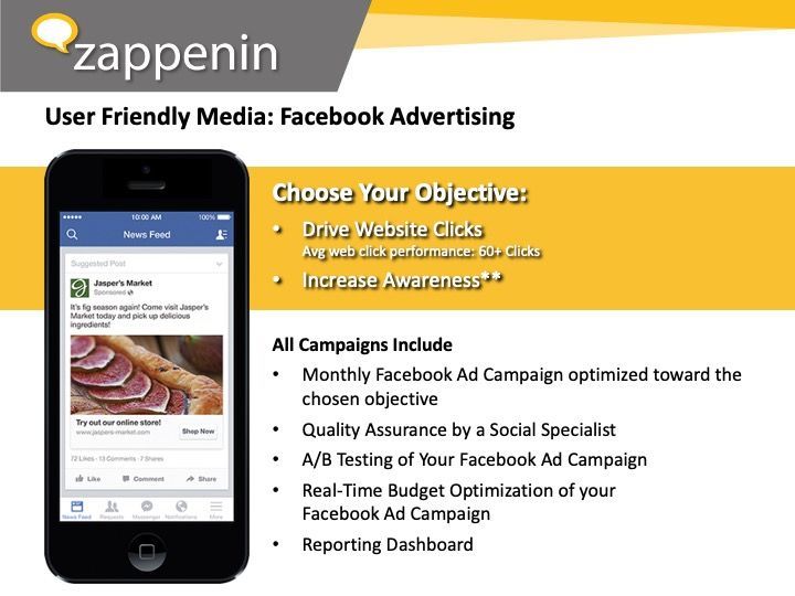 A cell phone with a facebook ad on it