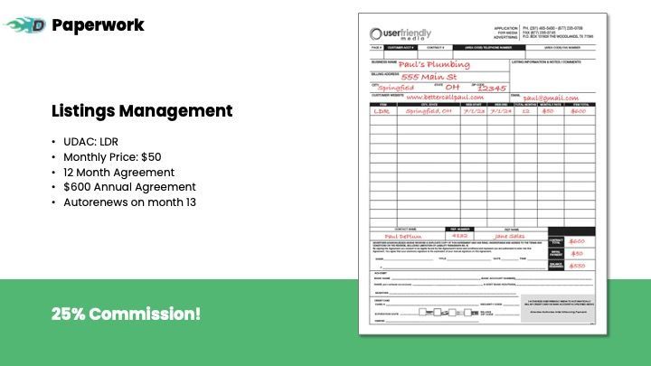 A piece of paper that says listings management on it