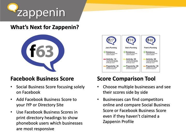 A poster that says what 's next for zappenin facebook business score and score comparison tool