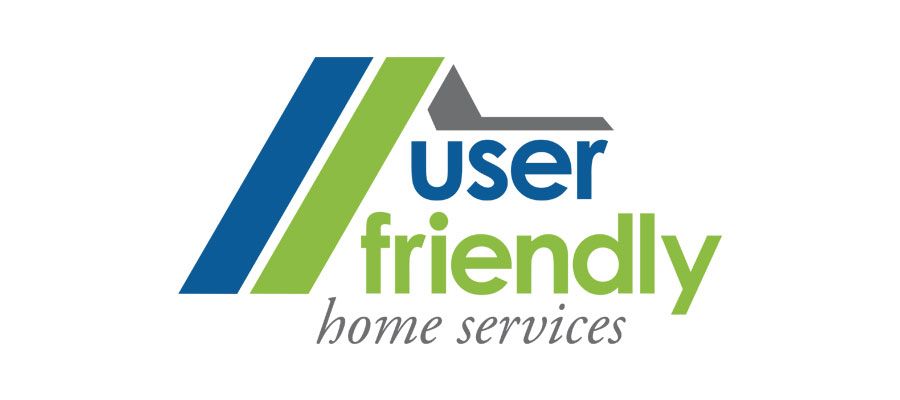 A blue and green logo for user friendly home services