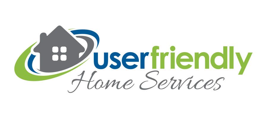 A logo for user friendly home services with a house on it.