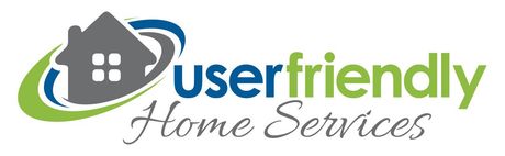 A logo for user friendly home services with a house on it.