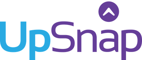 The logo for upsnap is blue and purple with a purple arrow pointing up.