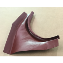 A maroon-colored automotive body panel with curved and angular edges.