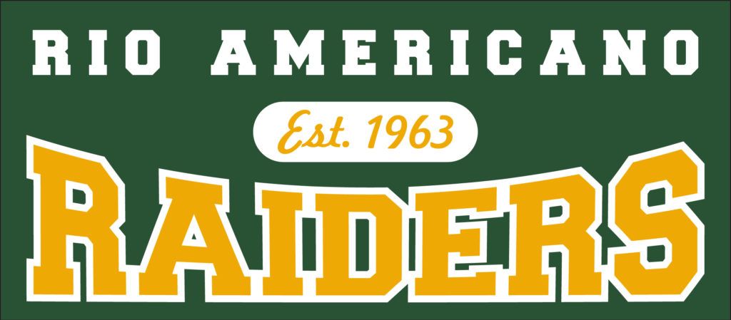 Logo for Rio Americano Raiders, est. 1963, featuring yellow text on a dark green background.