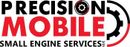 Precision Mobile Small Engine Services logo with black and red text and a gear icon