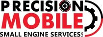 Precision Mobile Small Engine Services logo with black and red text and a gear icon