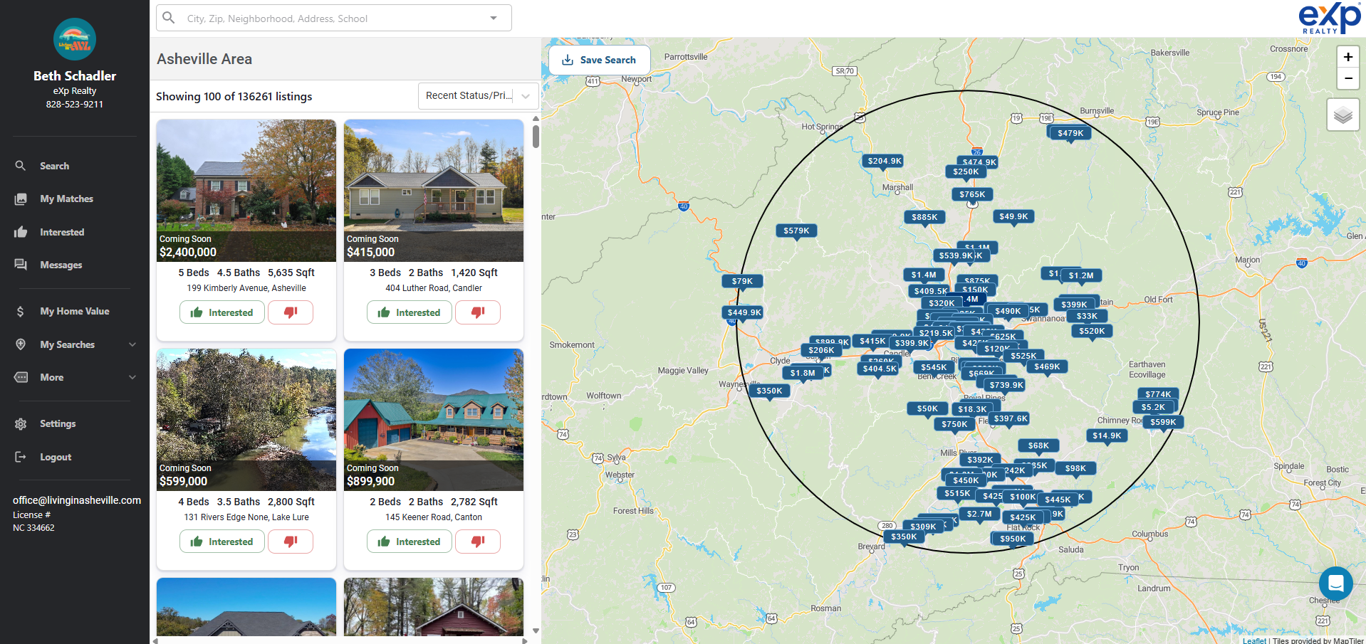 Travel app map view with many blue location markers and hotel listings on the left panel