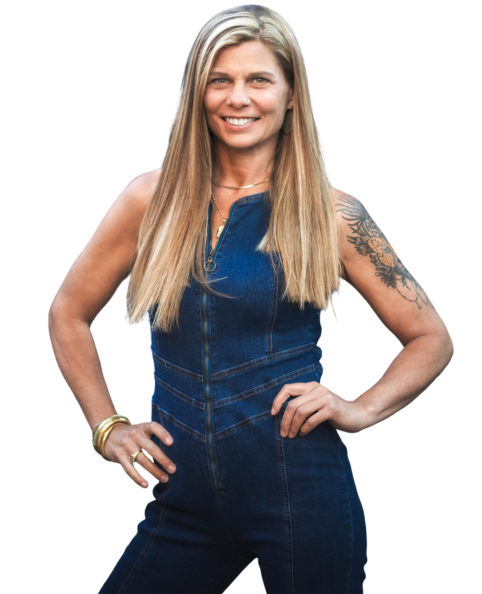 Beth Schadler standing  headshot with Logo
