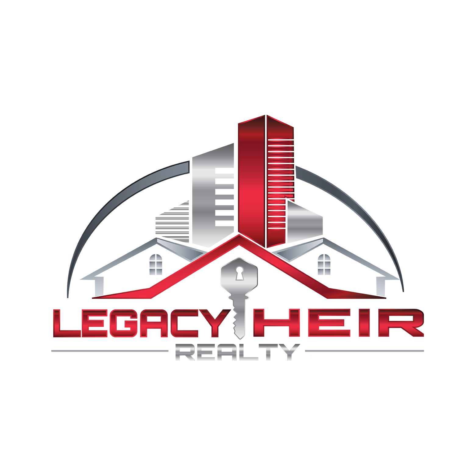Logo: Buildings with key, red and silver color scheme. "Legacy Heir Realty" text.