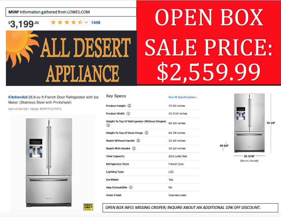 An open box sale price of $ 2,559.99 for an all desert appliance