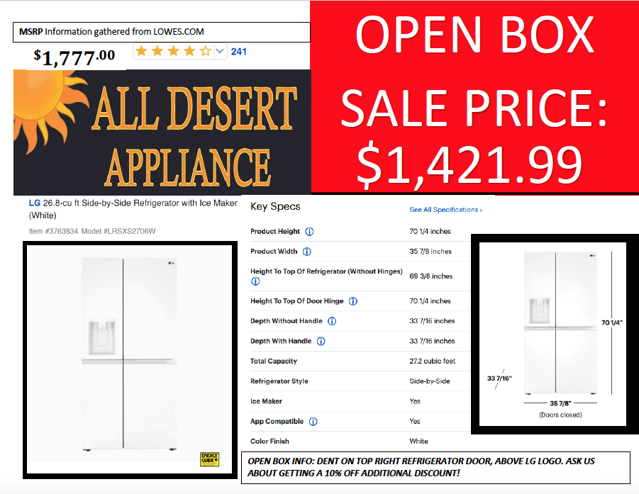 An open box sale price of $ 1,421.99 for an all desert appliance