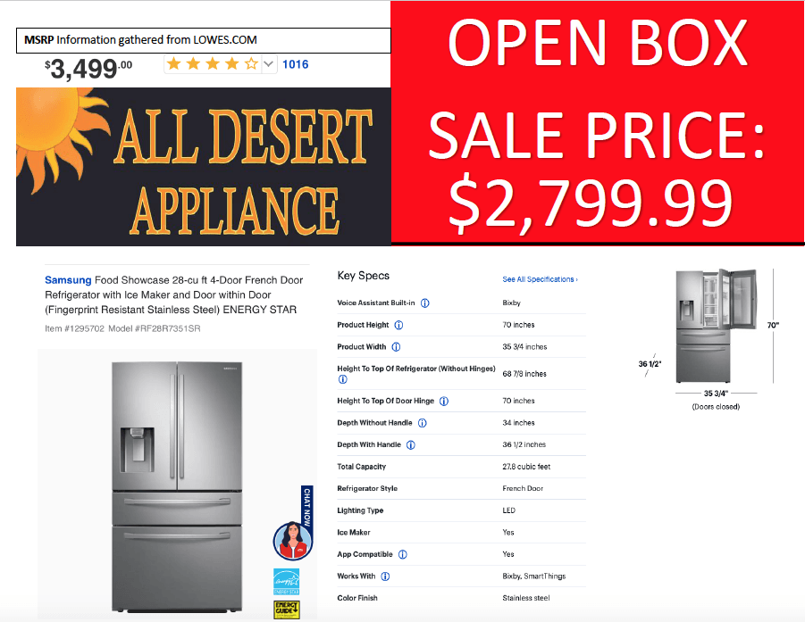 An open box sale price of $ 2,799.99 for an all desert appliance