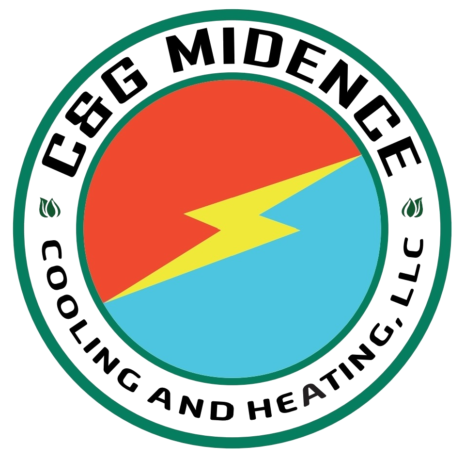 L&G Midencir Cooling and Heating logo with red, blue, and yellow lightning bolt in a circular badge