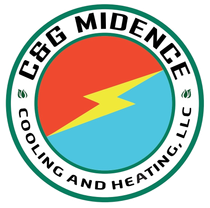 L&G Midencir Cooling and Heating logo with red, blue, and yellow lightning bolt in a circular badge
