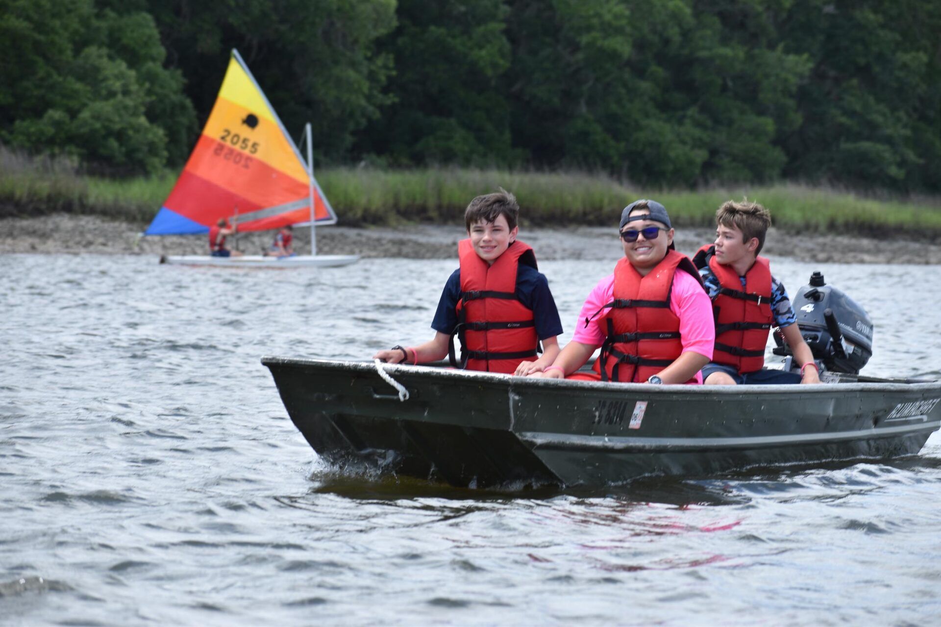 Kids Riding Boat — Wadmalaw, SC — Camp Ho No Wah