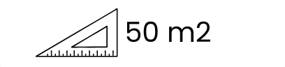 Dreiecksdiagramm mit der Bezeichnung „50 m2“ mit einem rechten Winkel und einer schrägen Seite.