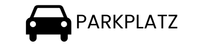 Schwarzes Autosymbol mit dem Wort „PARKPLATZ“ daneben.