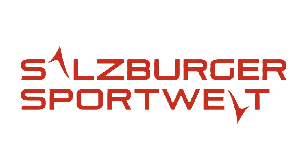Logo der Salzburger Sportwelt in roter, stilisierter Schrift auf weißem Hintergrund