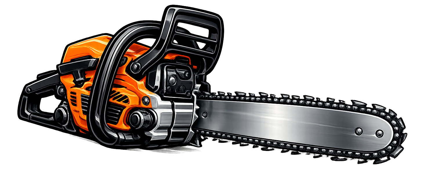 Orange and black chainsaw on a white background.