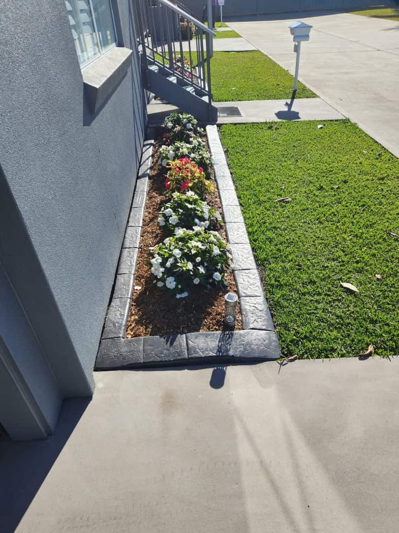 A Flower Bed With White and Red Flowers — Brett's Continuous Garden Edges In Lakewood, NSW