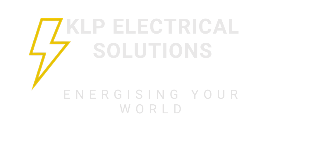 A klp electrical solutions logo with a lightning bolt on a white background.