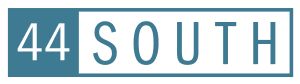 Blue-and-white sign reading “44 SOUTH” in a rectangular border.