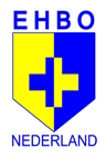 Het EHBO Nederland-logo met een blauw en geel schild en een wit kruis.