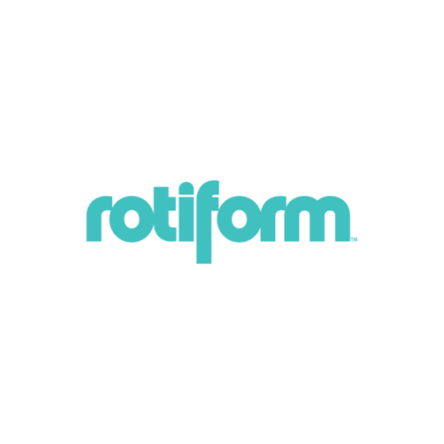 The rotiform logo is blue and white on a white background.