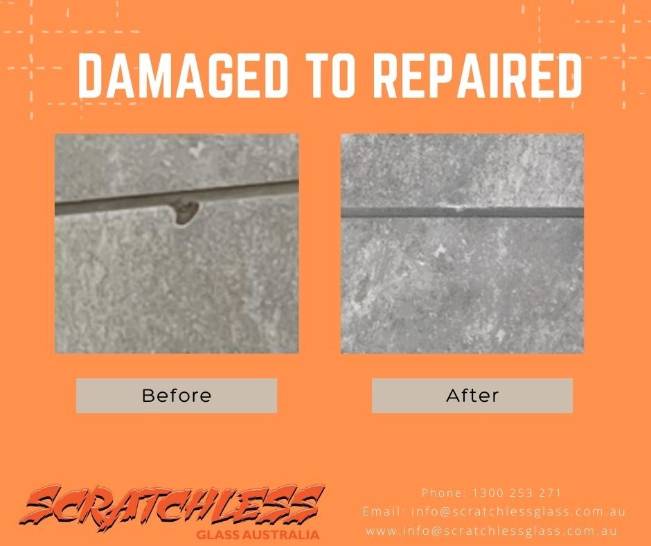 A Before And After Picture Of A Scratchless Glass Repair — Scratchless Glass Australia in Maroochydore, QLD