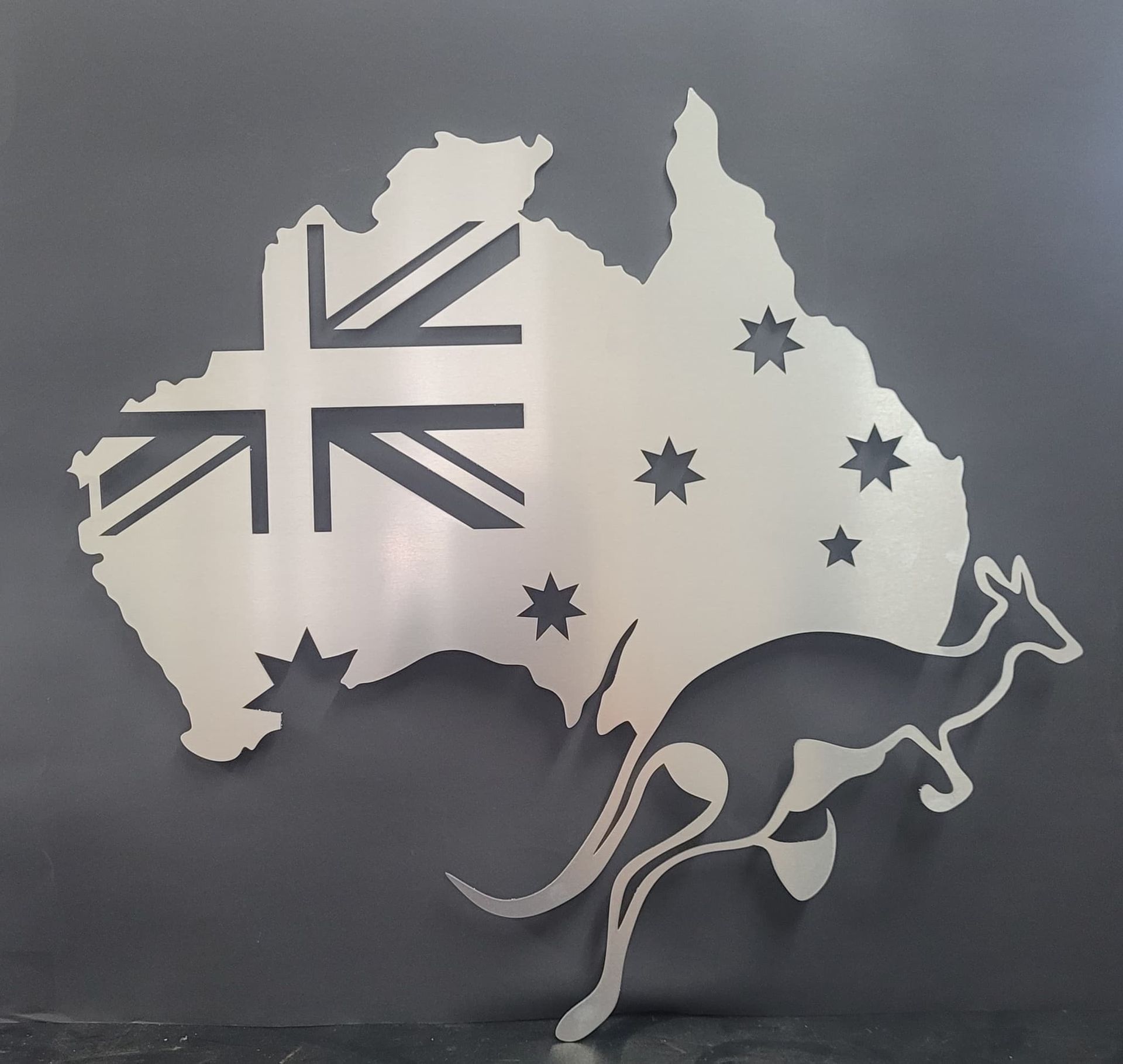 A Laser Cut Map Of Australia With A Kangaroo On It — Bigdog Welding and Fabrication Pty Ltd In Currajong, QLD